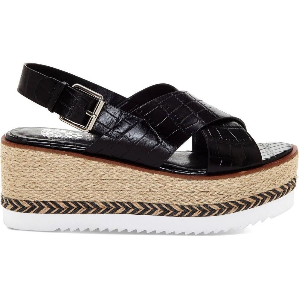 Vince Camuto Marietten Wedge Black Crocodile Cow Leather Platform Sandals